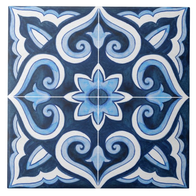 Authentic Handmade Moroccan blue & white Tile (Front)