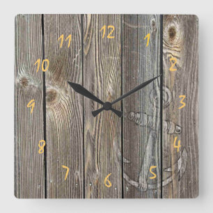 Authentic looking wood Rustic Vintage Anchor Square Wall Clock