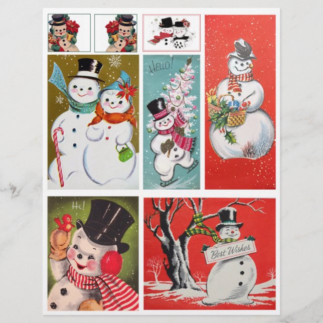 Authentic Mid Century 1950s Snowman Illustrations! (Front)