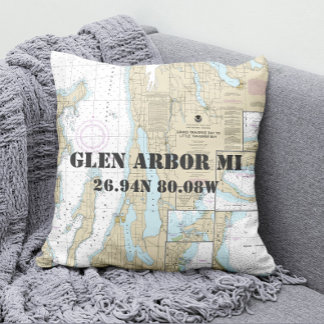 Authentic Nautical Chart Traverse City Michigan Cushion