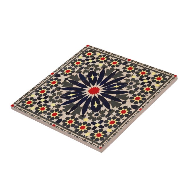 Authentic Navy Blue and Red Moroccan Zellij Tile (Side)