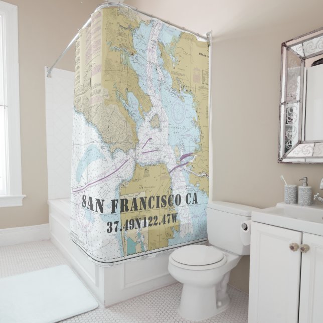 Authentic NOAA Nautical Chart San Francisco Bay Shower Curtain (In Situ)