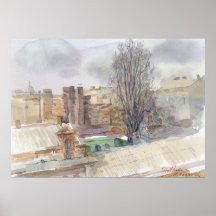 Authentic Odesa Rooftops in Spring Watercolor