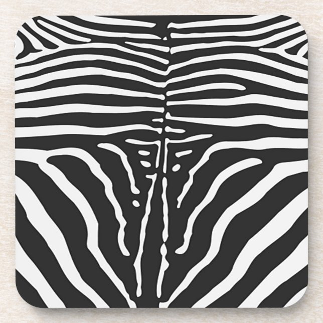 Authentic Zebra Skin Print - black white stripe Coaster (Front)
