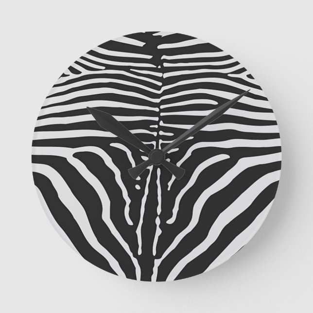 Authentic Zebra Skin Print - black white stripe Round Clock (Front)