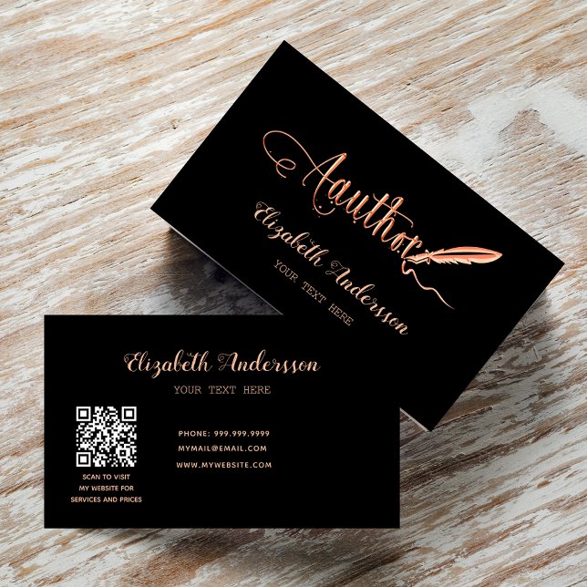 Author black rose gold QR code Business Card (Creator Uploaded)