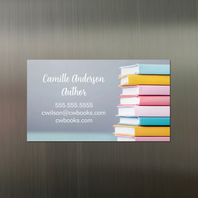Author Book Launch Cute Pastel Freelance Writer Magnetic Business Card (Creator Uploaded)