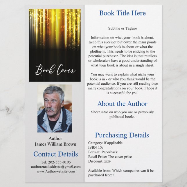 Author Book One Sheet Promotional Sell Sheet (Front)