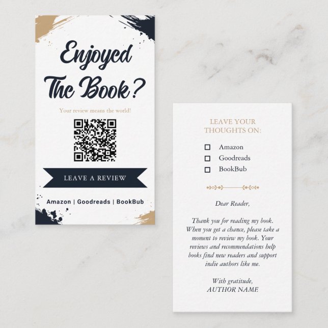Author Book Review Request QR Code Thank you Business Card (Front/Back)