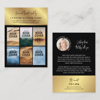 Author Book Series Photo Collage Black & Gold Business Card