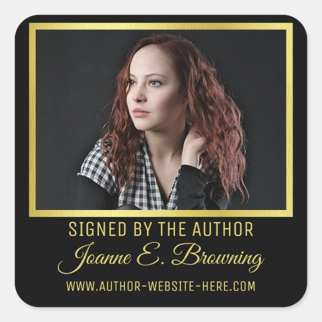 Author Book Signing Writer Photo Signed Copy Black Square Sticker (Front)