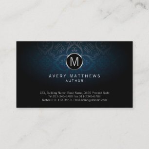 Author Elegant Circle Monogram Dark Damask Business Card