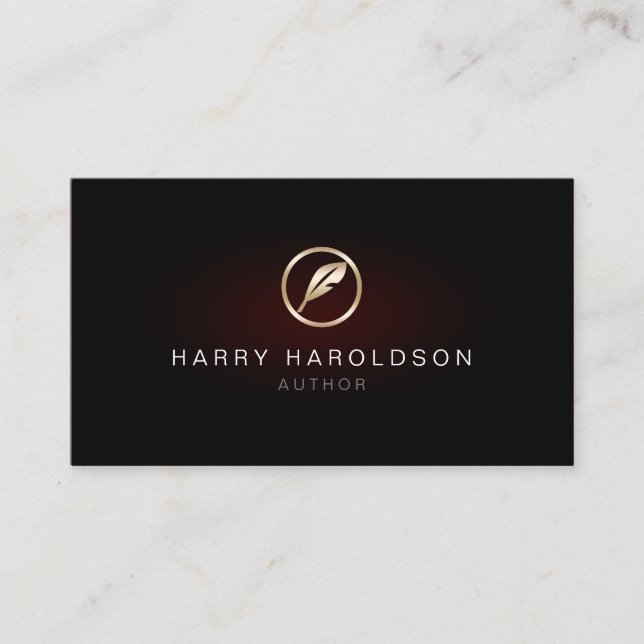 Author Faux Gold Quill Icon Business Card (Front)