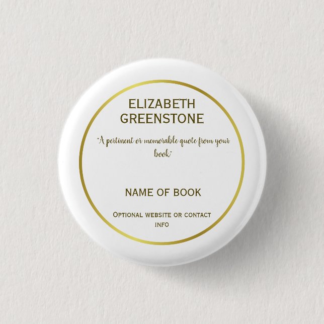 Author Promotional Book Quote 3 Cm Round Badge (Front)