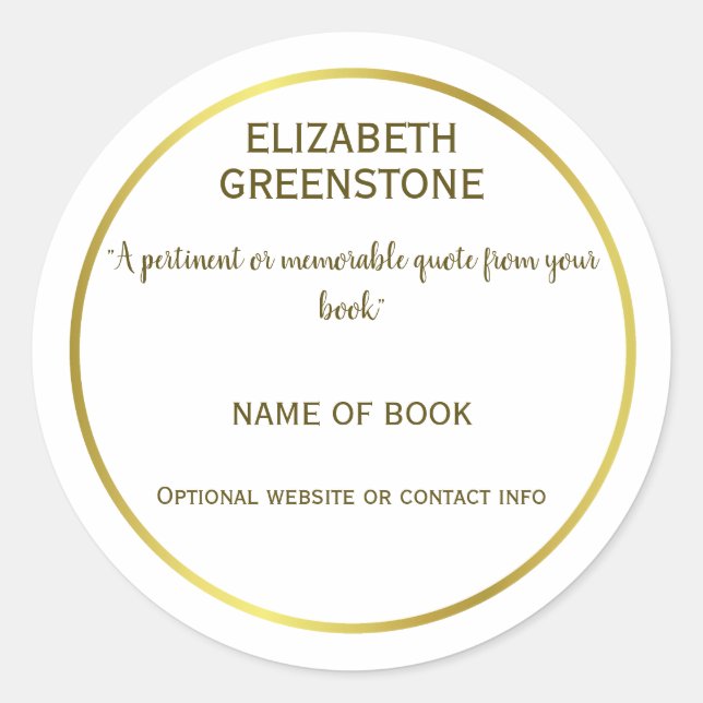 Author Promotional Book Quote Classic Round Sticker (Front)