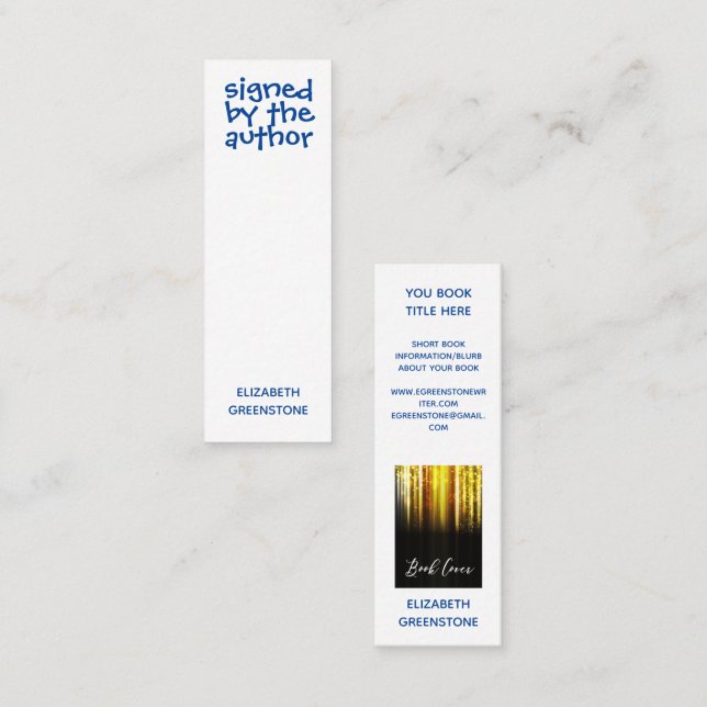 Author Promotional Signed Blue Mini Bookmark Mini Business Card (Front/Back)