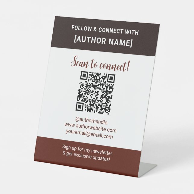 Author QR Code Follow & Connect Book Event Display Pedestal Sign (Front)