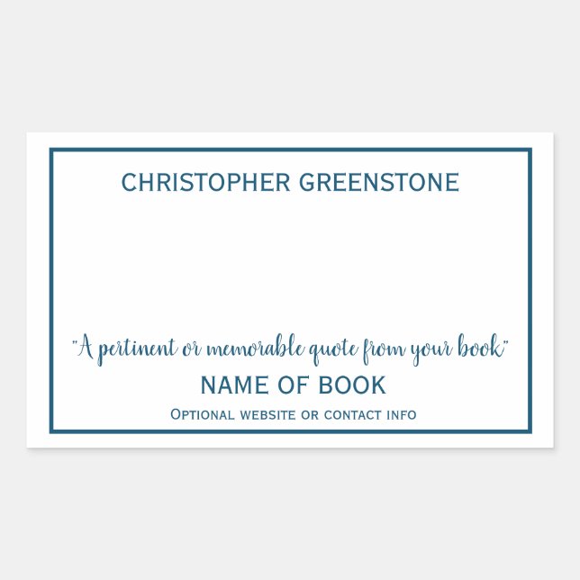 Author Signature Blue Bookplate Rectangular Sticker (Front)