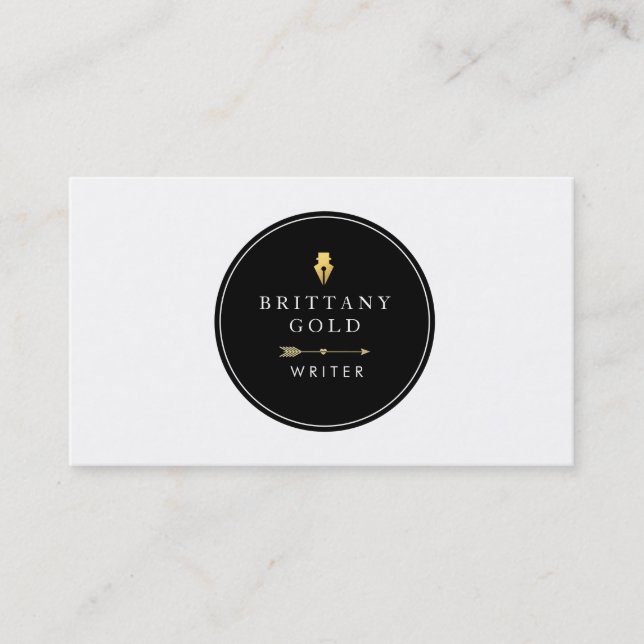 Author, Writer Business Card - Chic Gold and Black (Front)