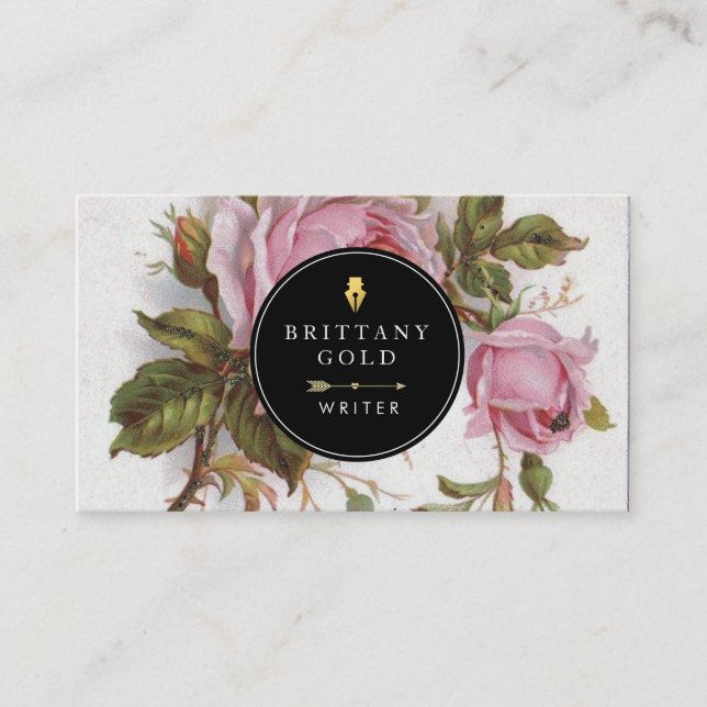 Author, Writer Business Card - Rose Feminine (Front)