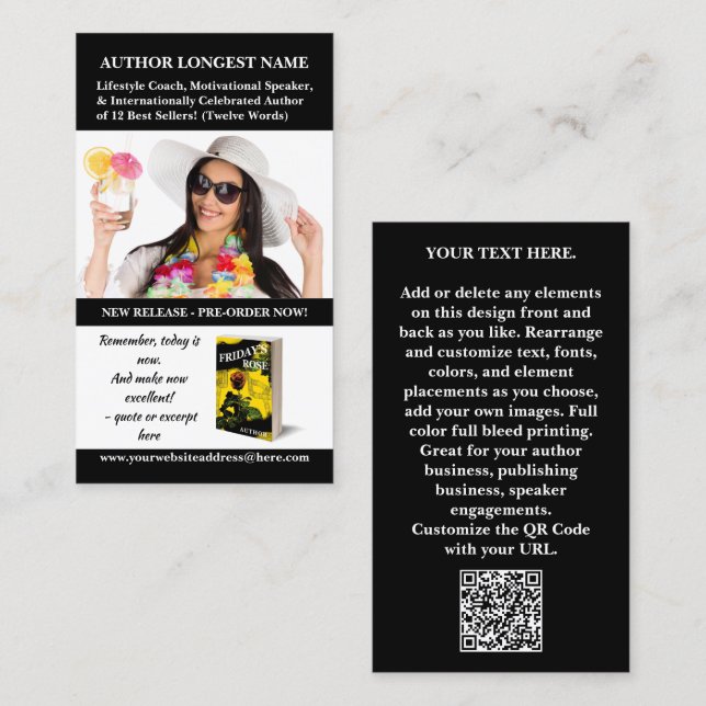 Author Writer Speaker Book Promotion QR Code Black Business Card (Front/Back)