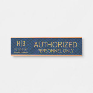 Authorised Personnel Monogram Logo Blue Squares  Door Sign