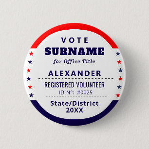 Authorized Volunteer 2026 Election Campaign ID 6 Cm Round Badge