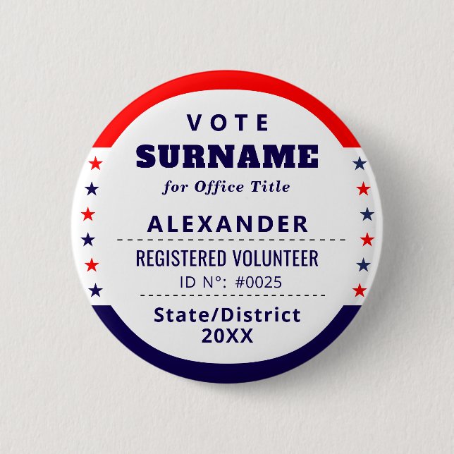 Authorized Volunteer 2026 Election Campaign ID 6 Cm Round Badge (Front)