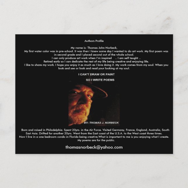 Authors Profile post card (Front)