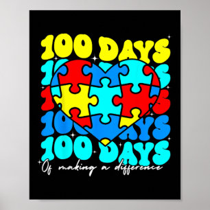 Autism 100 Days 100th Day Of School Teacher Autism Poster