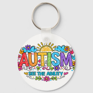 Autism Ability Love Rainbow Handprints Sun Cloud Key Ring