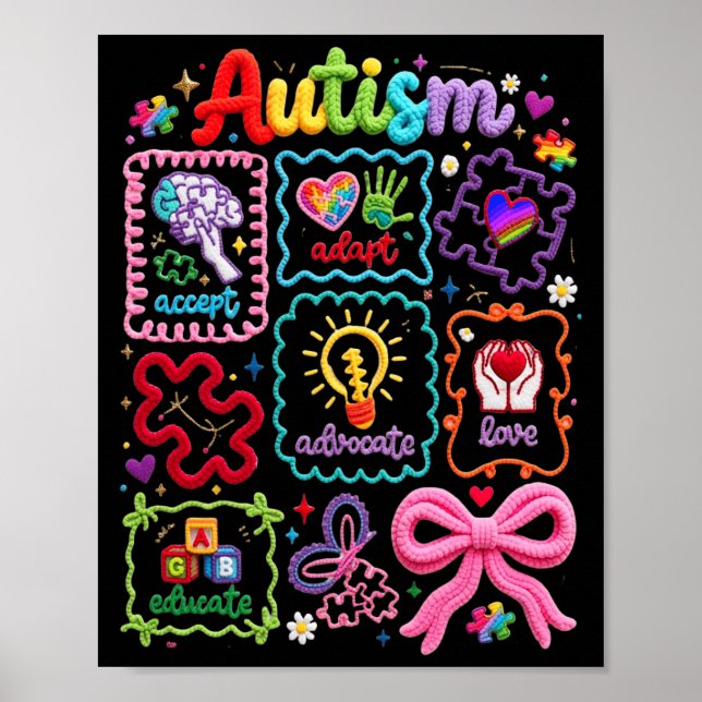 Autism Accept Adapt Advocate Educate Love Autism Poster (Front)