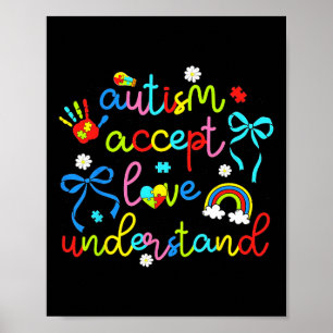 Autism Accept Love Understand Coquette Bow Retro  Poster