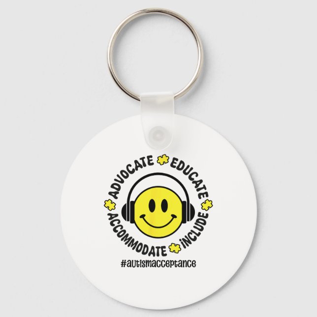 Autism Accept Understand Love Autism Awareness Tea Key Ring (Front)