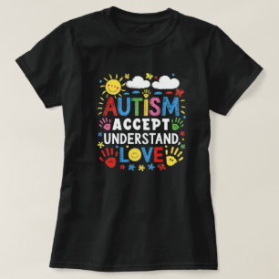 Autism Accept Understand Love Colorful Handprints T-Shirt