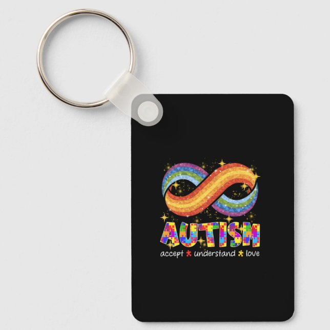 Autism Accept Understand Love Rainbow Infinity Sta Key Ring (Front)