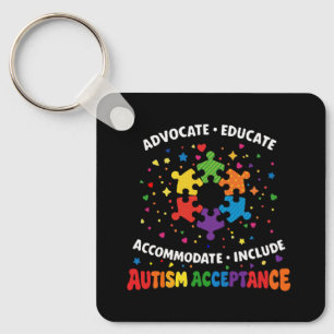 Autism Acceptance Advocate Educate Rainbow Puzzle  Key Ring