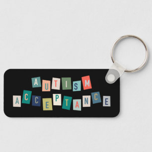 Autism Acceptance   Black Background Key Ring