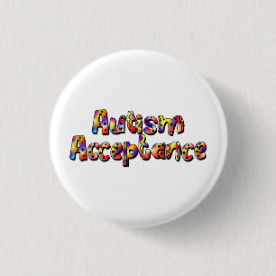 Autism Acceptance Colorful Rainbow Typography Text 3 Cm Round Badge