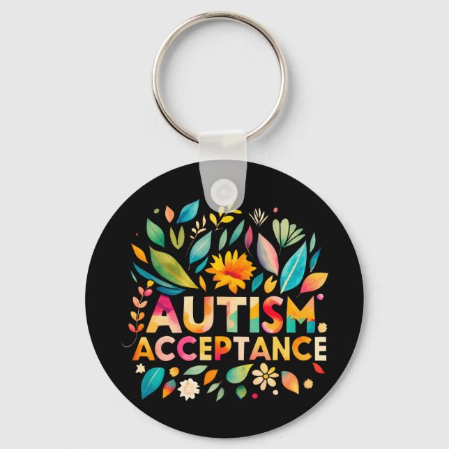 Autism Acceptance Colourful Flowers Key Ring (Front)