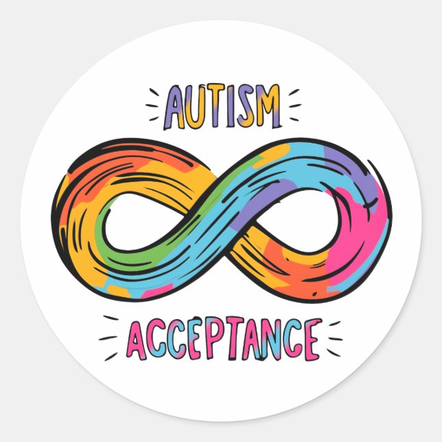 Autism Acceptance Colourful Rainbow Infinity Symbo Classic Round Sticker (Front)
