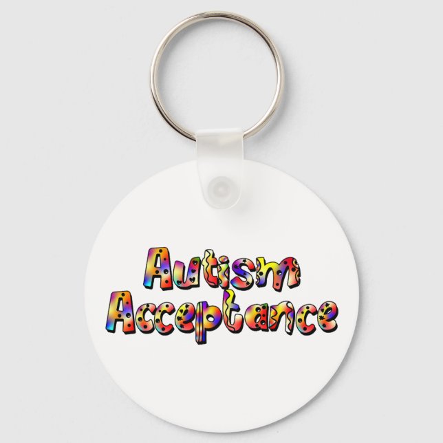 Autism Acceptance Colourful Rainbow Typography Tex Key Ring (Front)