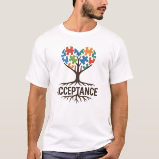 Autism Acceptance Puzzle Tree Heart Design T-Shirt