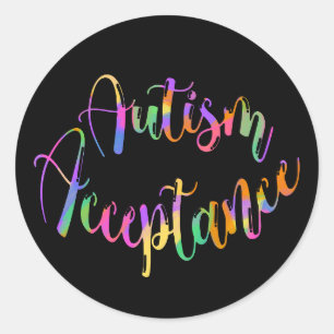 Autism Acceptance Rainbow Typography Classic Round Sticker