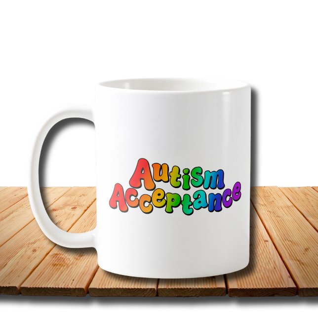 Autism Acceptance Rainbow Typography Coffee Mug (Creator Uploaded)