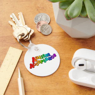 Autism Acceptance Rainbow Typography Key Ring