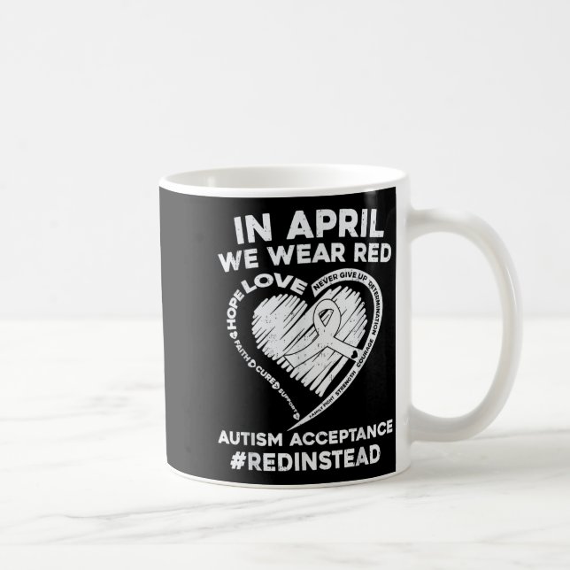 Autism Acceptance Red Instead Heart Awareness Men Coffee Mug (Right)