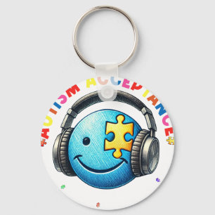 autism acceptance smiley  key ring