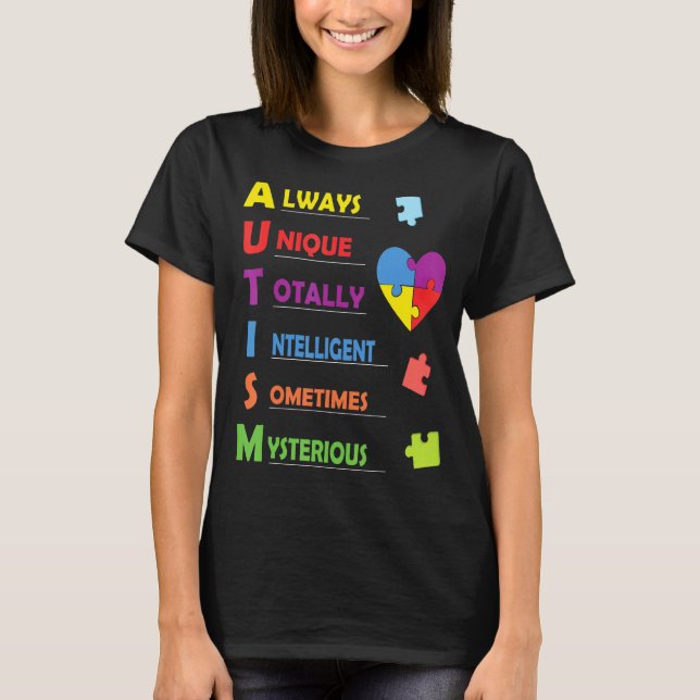 Autism Acronym And Puzzle Piece T-Shirt (Front)