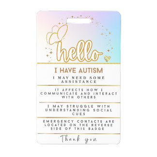 Autism Alert Autistic Contact Badge ID Badge